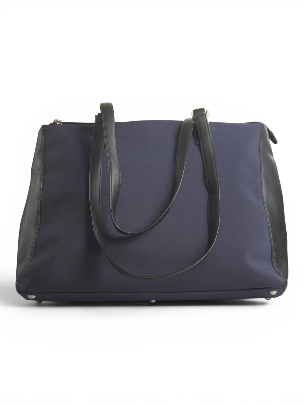 MAXX New York Navy Nylon Black Leather 14” Laptop Tote Work Bag Organizer GUC